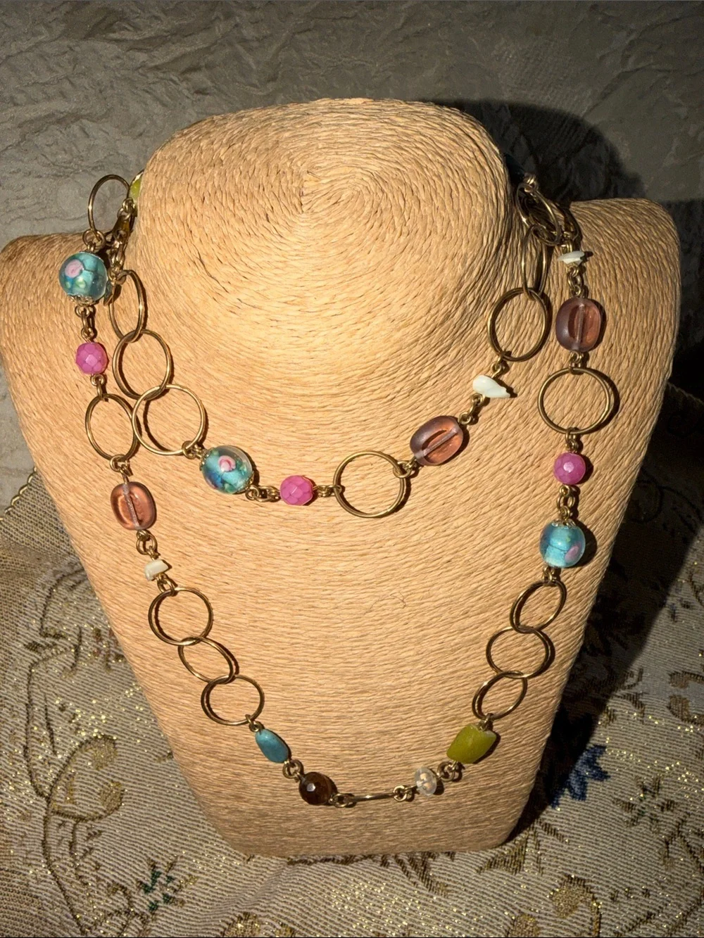 Long lovely light weight necklace many pretty beads and gemstones